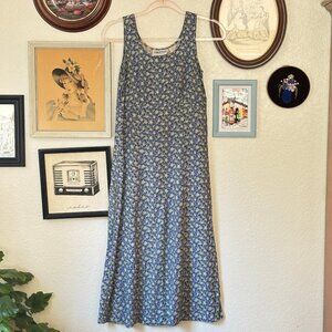 Vintage 1990s Blue Floral Midi Dress